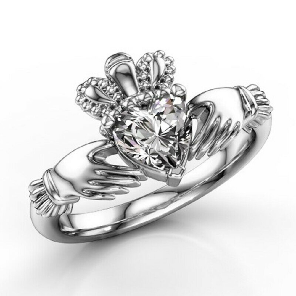 White Sapphire Claddagh Ring 925 Silver New
